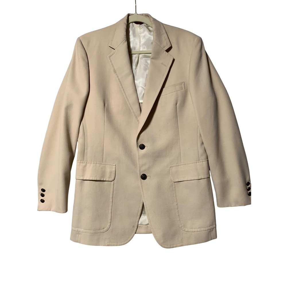 Jack Nicklaus Hart Schaffner Marx Mens Hopsack Blazer 42 R Beige Sport Coat Flaw